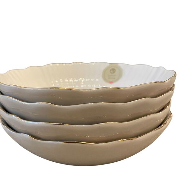 Eaton Fine Dining Porcelain 8.5in Pasta Bowl Set of 4 Aubrey White Gold Trim New - Picture 8 of 14